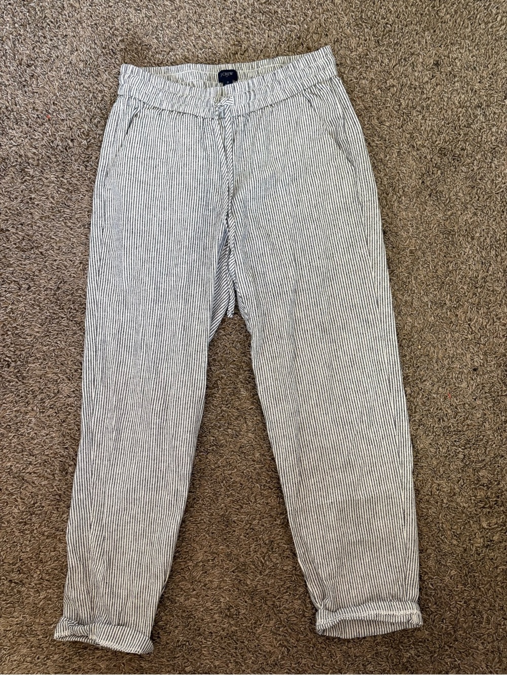 J Crew Striped Linen Cotton Blend Drawstring Pants Womens 2 Summer Beach